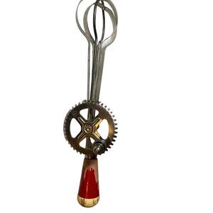 Vintage Egg Beater Hand Mixer Red Wood Handle Made in USA